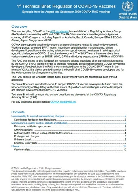 Technical Brief: Regulation of COVID-19 Vaccines - April 2021
