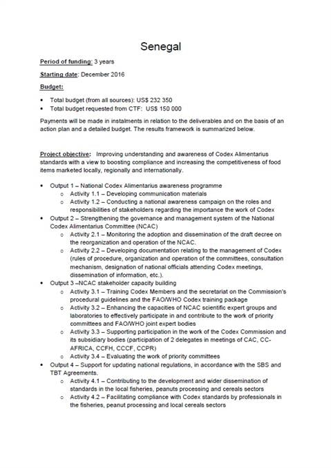 Senegal project summary - Round 1