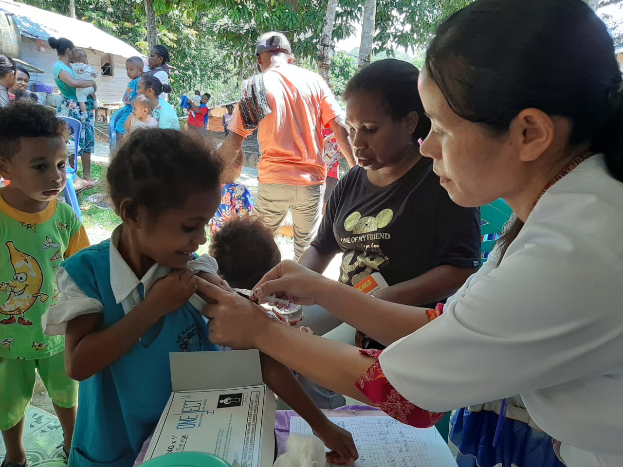 Children receive diphtheria vaccine during outbreak response in Sorong